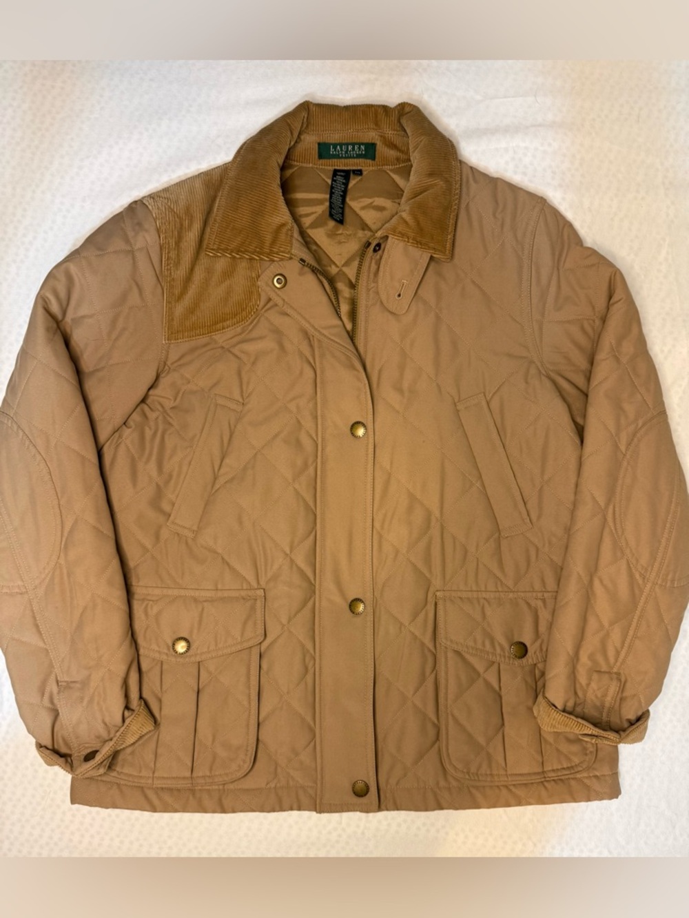 Ralph Lauren Quilted Utility Jacket in Tan with Corduroy Collar